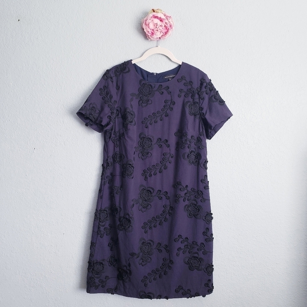 Banana Republic Navy Floral Embroidered Applique Dress